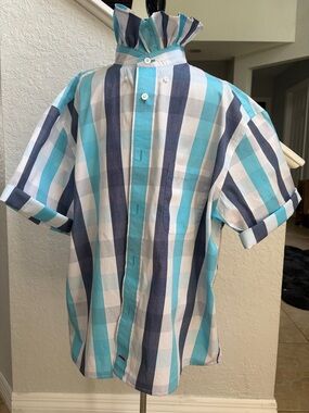 Daniel Cremieux Aqua, Navy & White Plaid Button-Down Top